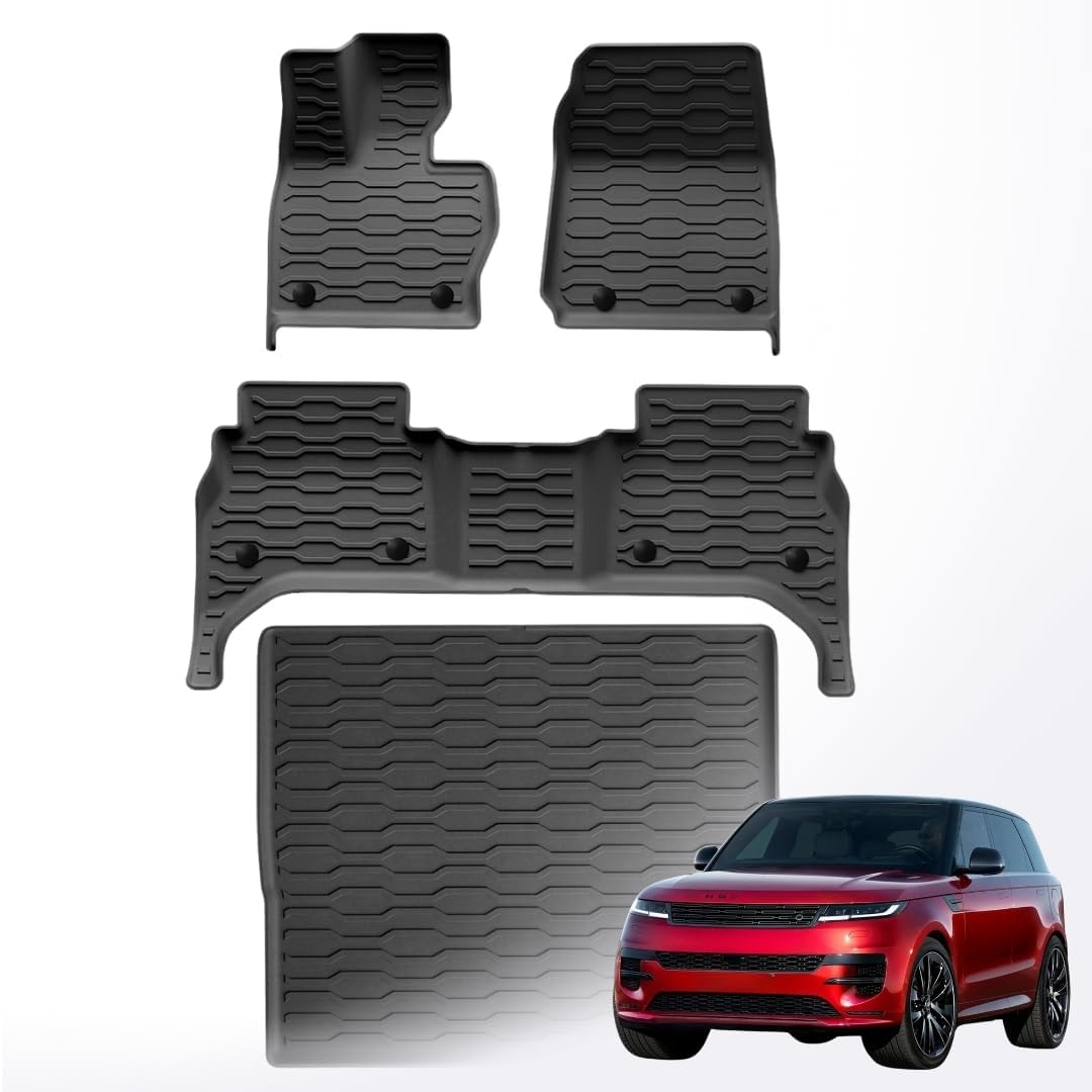 TRX AUTO 3D Car Floor Mats For Range Rover Sport 2022 To 2024 2025 Set Of 4 With Trunk Mat | All Weather Protection | Black TPE Car Floor Mats | Accessories For Range Rover Sport 2025 |