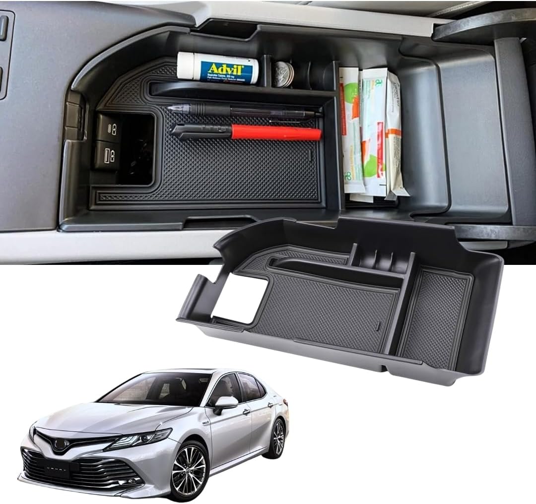TRX AUTO Center Armrest Console Organizer For Toyota Camry XLE XSE 2018-2023 and Camry LE SE 2020 2021 2022 2023 | Center Storage Box Organizer Tray | Toyota Camry Accessories