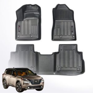 TRX AUTO 3D Car Floor Mats For Nissan X Trail 2022 To 2024 2025 Set Of 4 With Trunk Mat | All Weather Protection | Black TPE Car Floor Mats | Accessories For Nissan Xtrail 2024 |