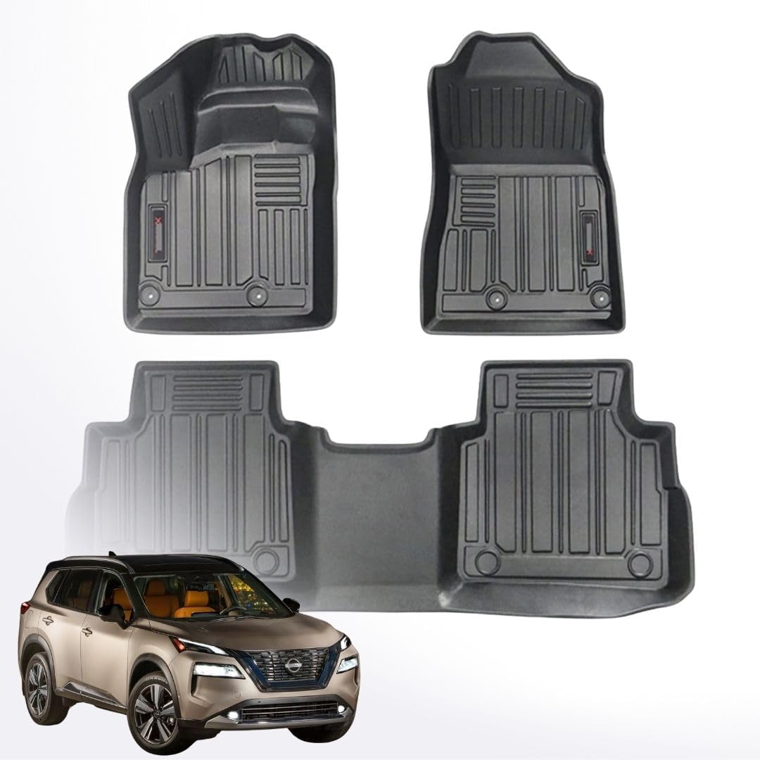 TRX AUTO 3D Car Floor Mats For Nissan X Trail 2022 To 2024 2025 Set Of 4 With Trunk Mat | All Weather Protection | Black TPE Car Floor Mats | Accessories For Nissan Xtrail 2024 |