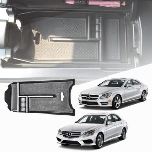 TRX AUTO Center Armrest Console Organizer For Mercedes Benz E CLASS 2010 To 2015 W212 & CLS 2012 To 2017 | Center Storage Box Organizer Tray | Type B with Double USB | Mercedes Benz Accessories