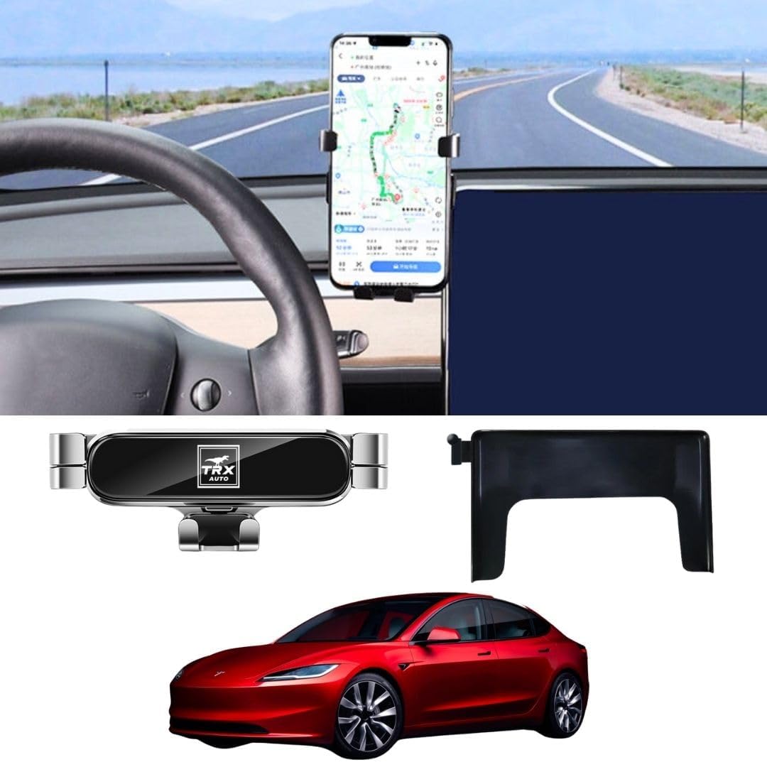 TRX AUTO Phone Holder Mount With Gravity Phone Holder For Tesla Model Y and Model 3 2018 To 2022 With 15.6 Inch Screen | Tesla Accessories | Tesla Model 3 Mobile Phone Holder