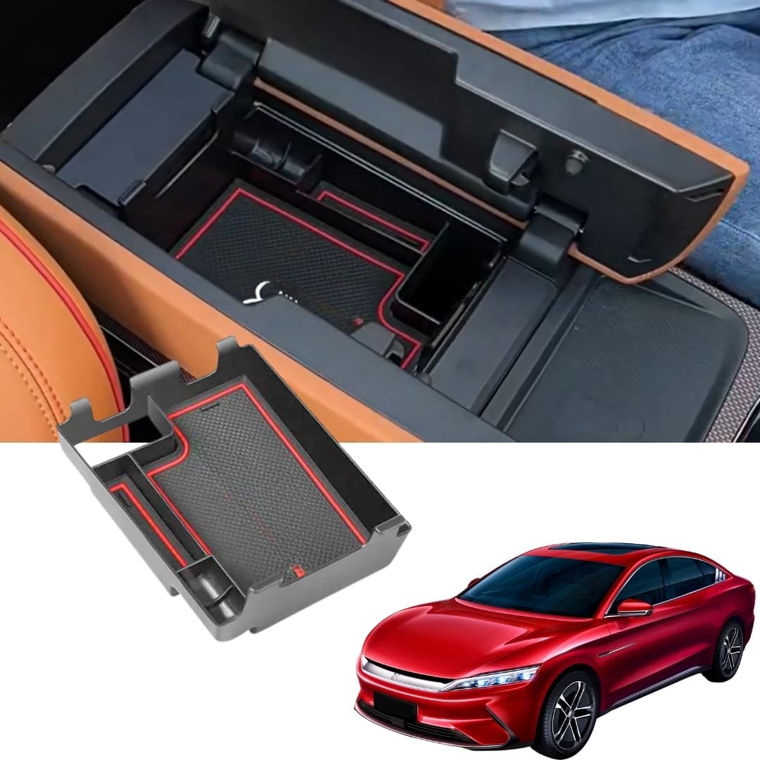 TRX AUTO Center Armrest Console Organizer For BYD Han EV/DM-i 2021 2022 2023 2024 | BYD Car Accessories | Center Console Storage Box Tray Insert