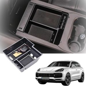 TRX AUTO Center Armrest Console Organizer For Porsche Cayenne 2018 2019 2020 2021 2022 2023 2024 | Center Storage Box Organizer Tray | Porsche Cayenne Accessories