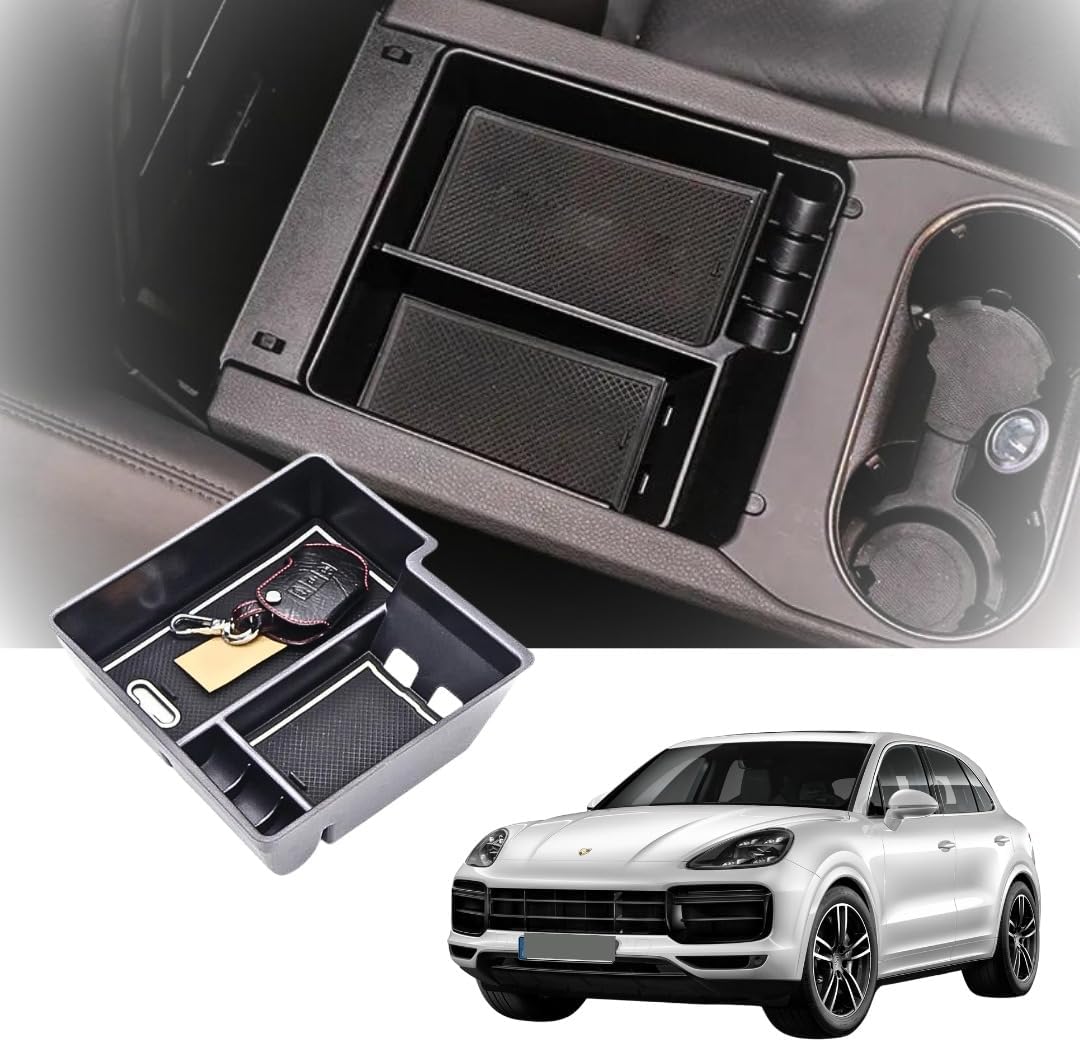 TRX AUTO Center Armrest Console Organizer For Porsche Cayenne 2018 2019 2020 2021 2022 2023 2024 | Center Storage Box Organizer Tray | Porsche Cayenne Accessories