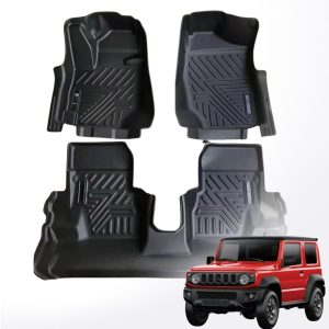 TRX AUTO 3D Car Floor Mats For Suzuki Jimny 2 Door 2018 To 2024 Set Of 3 | With All Weather Protection | Black TPE Car Floor Mats | Compatible with Suzuki jimny 2025 Accessories |